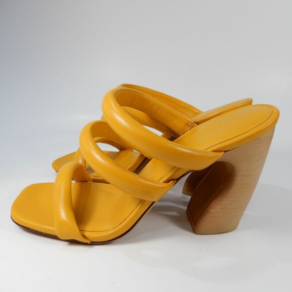VINCE Dara Tubular Three-band Slide Sandals 8.5 Papaya Yellow Leather NEW $330 - Picture 10 of 15